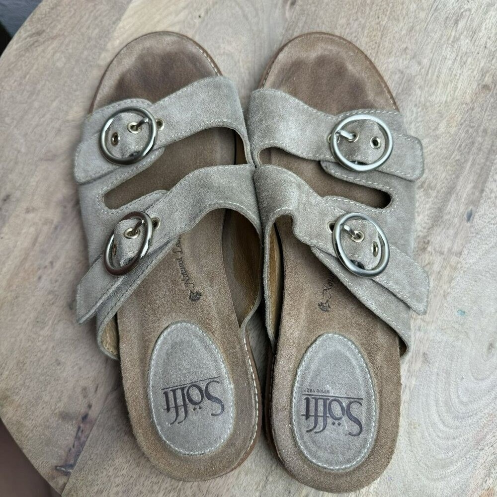 Sofft Taupe‎ suede Sandals - Adjustable Buckle Straps - Size 7.5 - Casual Slide